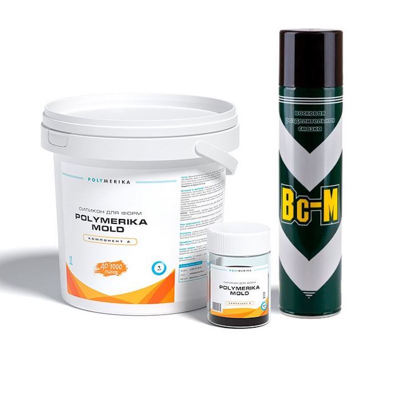 Силикон для форм Polymerika Mold 20 (1,025 кг) + Разделительная смазка ВС-М (180 гр)