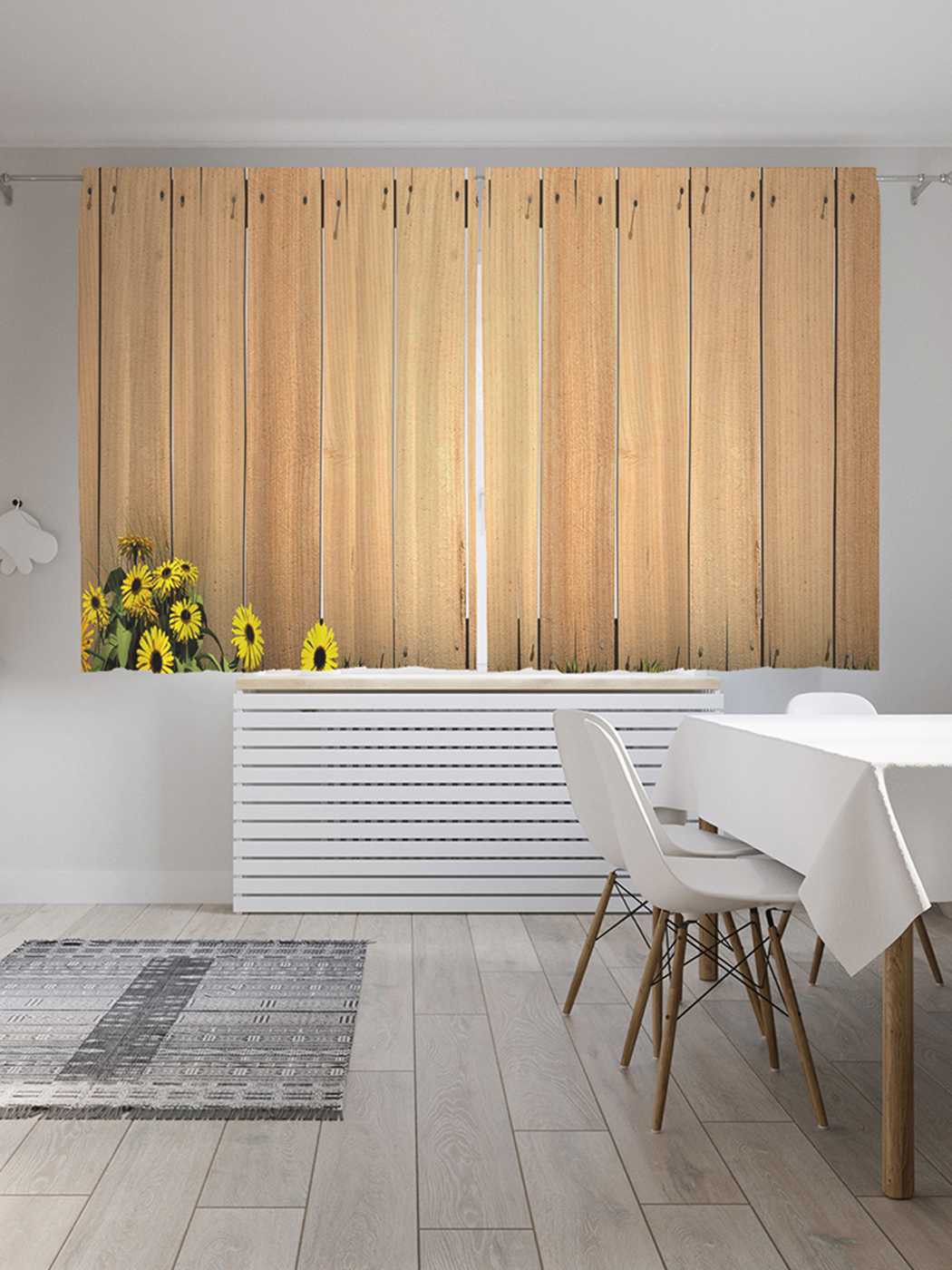 

Шторы JoyArty с фотопечатью "Цветы за забором" из сатена, 290х180 см, Цветы за забором