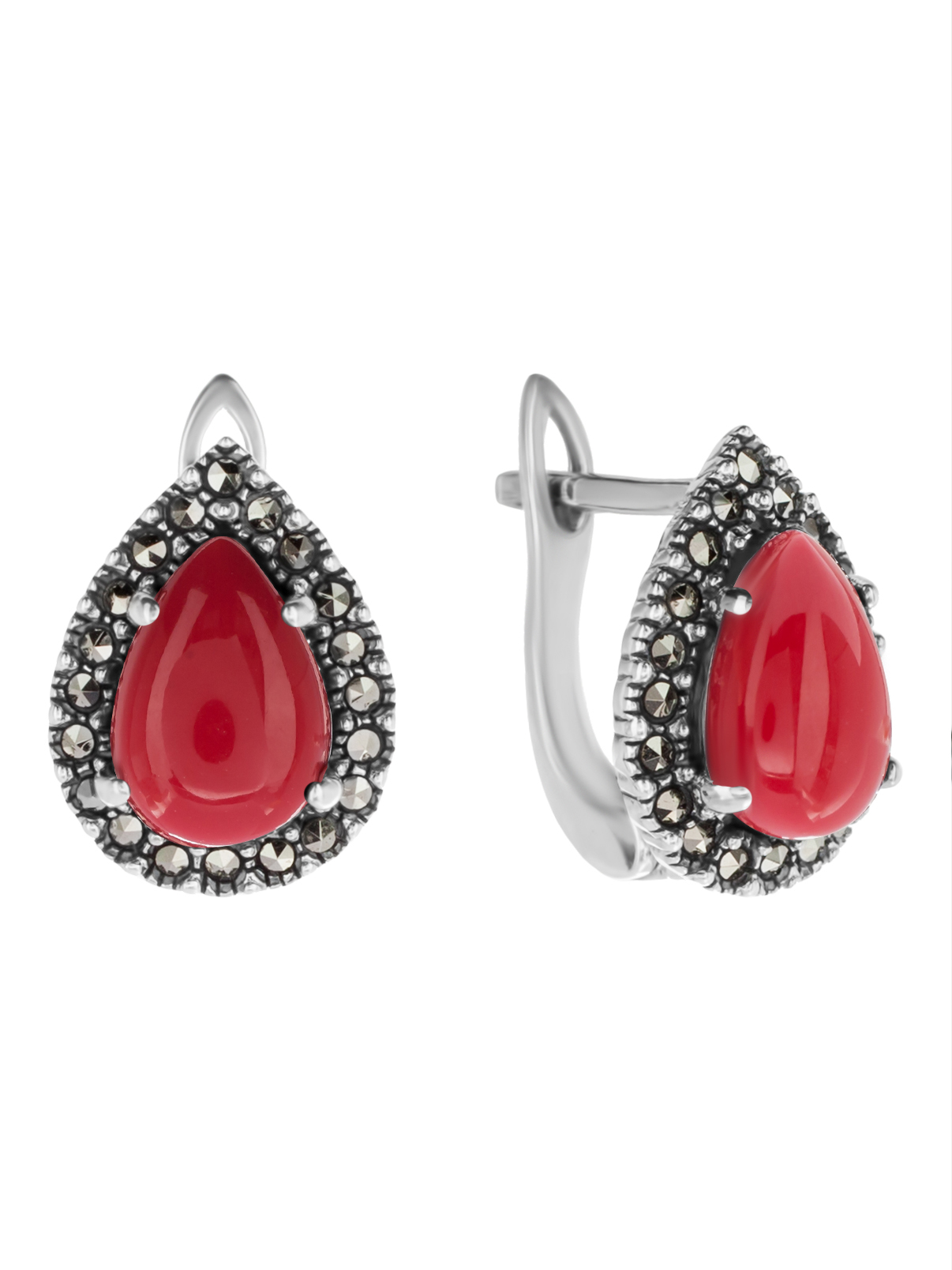 

Серьги из серебра с марказитом/кораллом искусственным Марказит HE780, HE780_марказит, коралл синт.