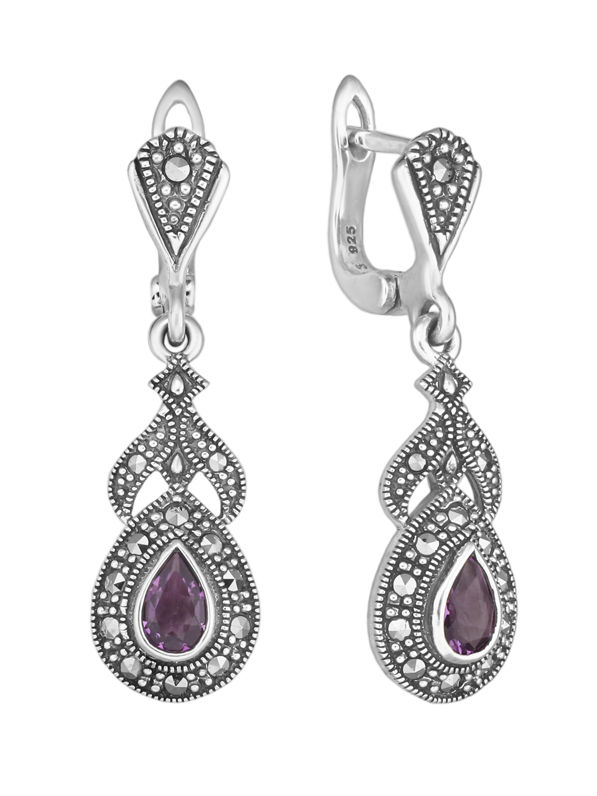 

Серьги из серебра с марказитом/аметистом Марказит HE860, HE860_марказит, аметист