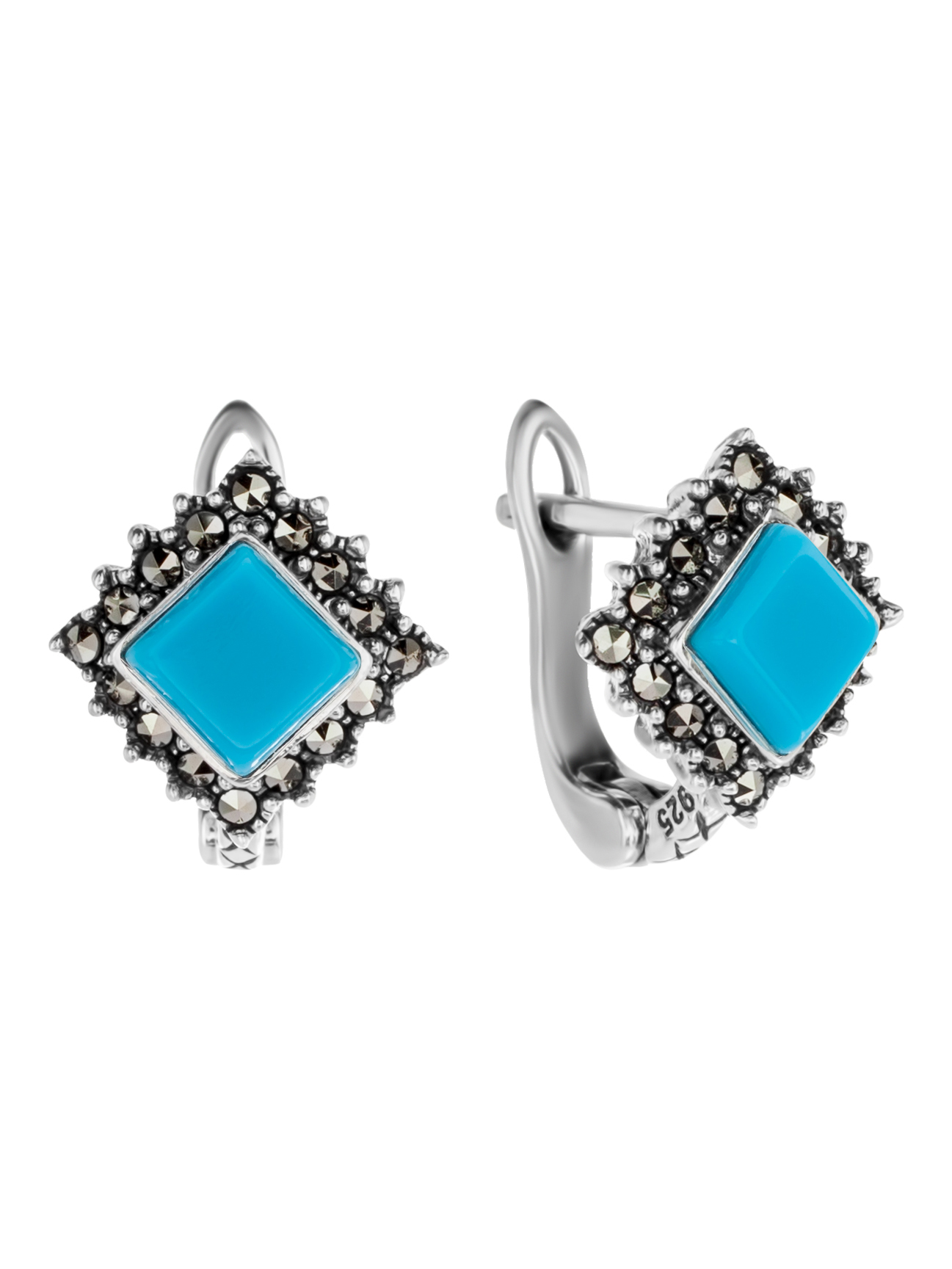 

Серьги из серебра с марказитом/бирюзой искусственной Марказит HE865, HE865_марказит, бирюза синт.