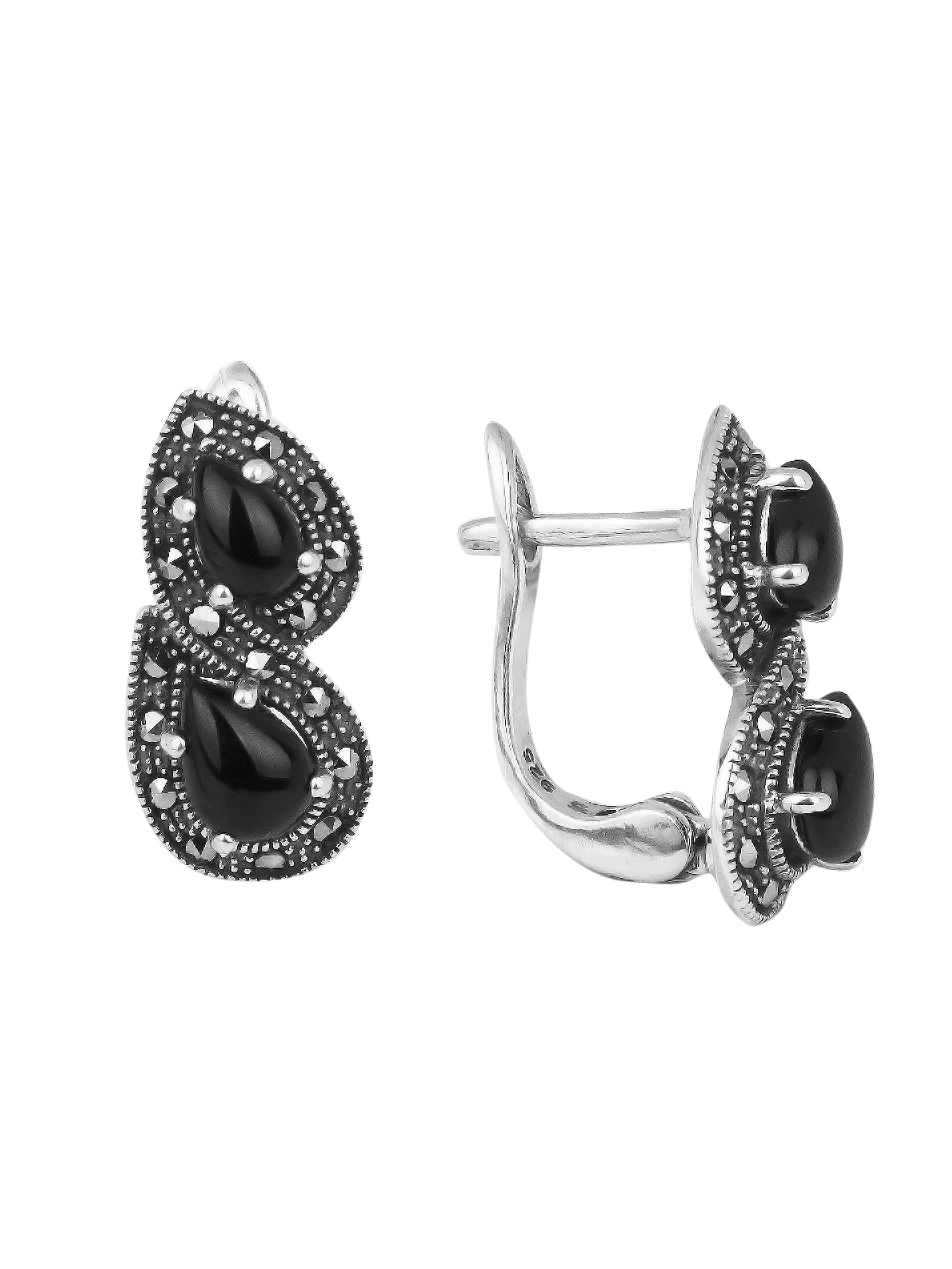 

Серьги из серебра с марказитом/ониксом Марказит HE938, HE938_марказит, оникс