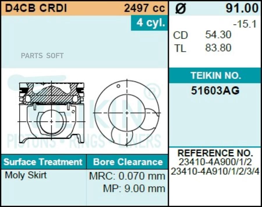 

Поршни TEIKIN 51603AG STD Hyundai Starex; H1; Kia Sorento 2,5 Crdi D4cb 02-