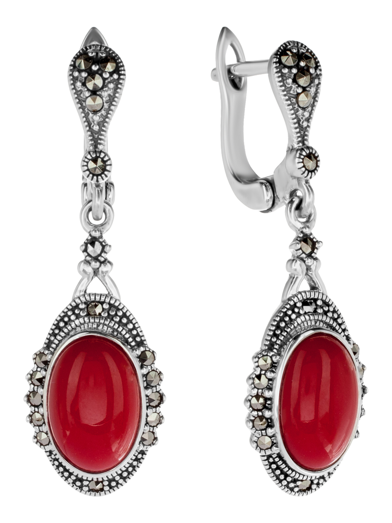 

Серьги из серебра с марказитом/кораллом искусственным Марказит HE976, HE976_марказит, коралл синт.