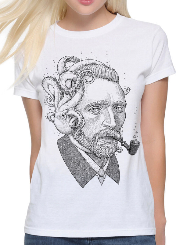 

Футболка женская Dream Shirts Ван Гог и Осьминог белая XL, Ван Гог и Осьминог