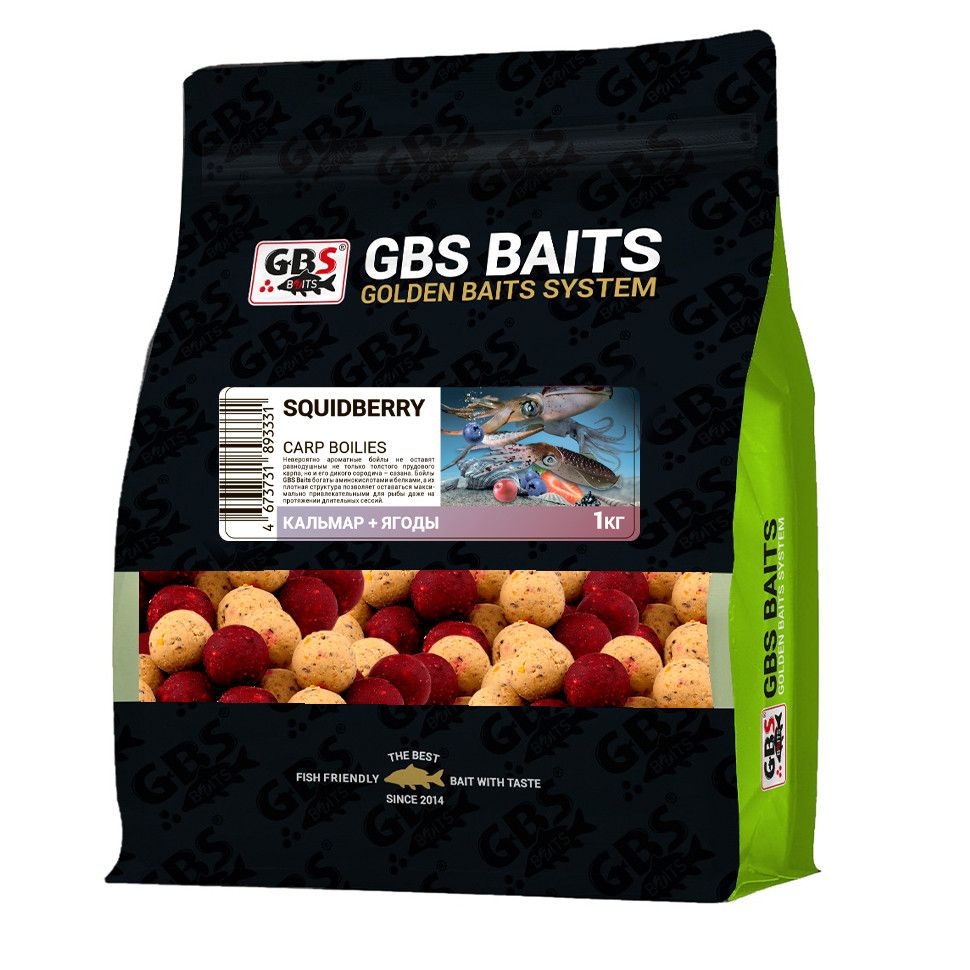 

Бойлы прикормочные GBS BaITS 20 мм 1 кг Кальмар Ягоды, цвет Белый-Красный, прикормочные 20 мм