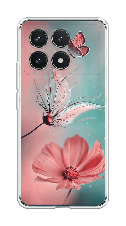 

Чехол на Xiaomi Redmi K70 Pro 5G/K70 5G "Бабочка и цветок", Голубой;розовый, 320850-1
