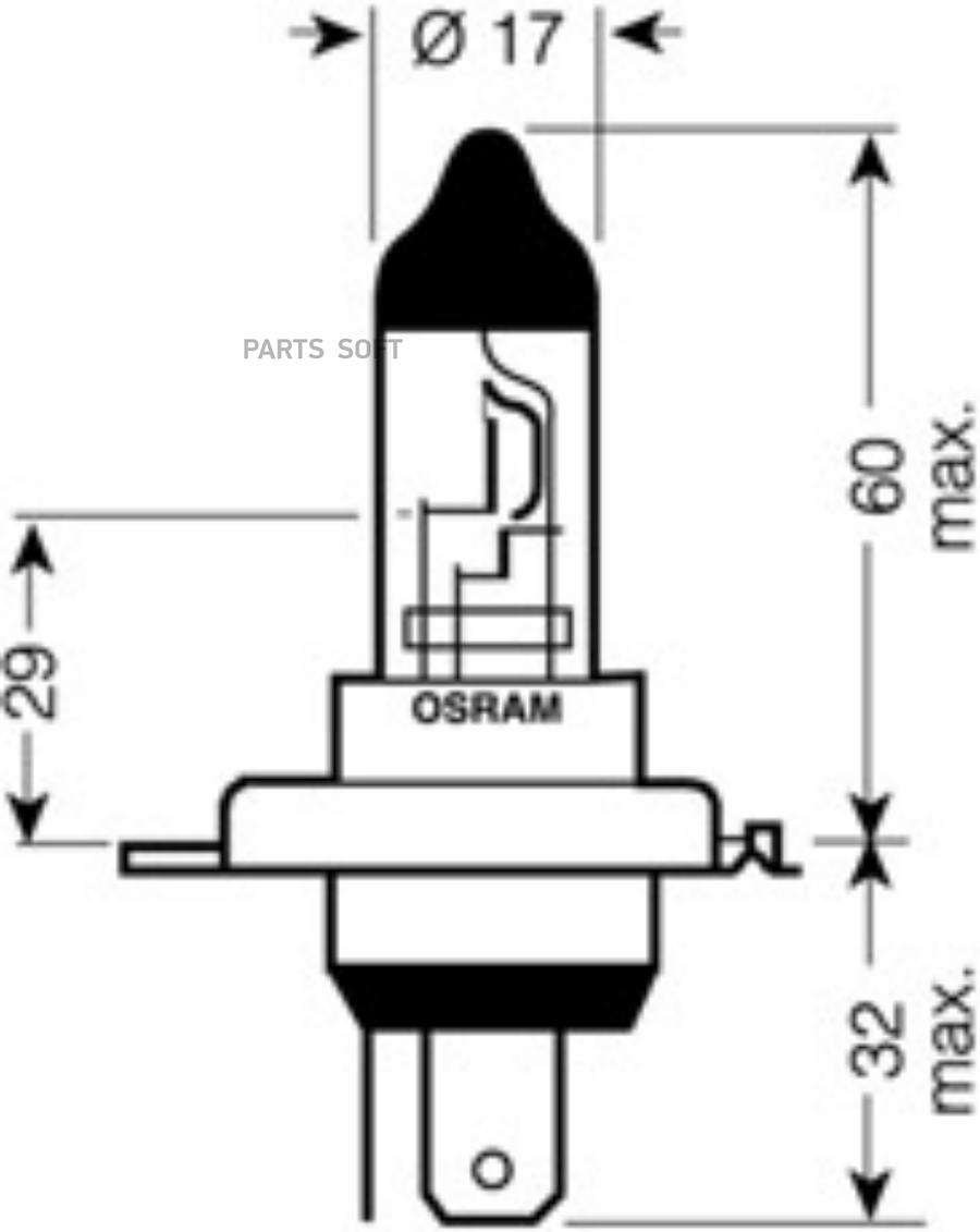 

OSRAM Лампа H4 24V 7570W TRUCKSTAR PRO +100% P43t, карт.1 шт. OSRAM 64196TSP