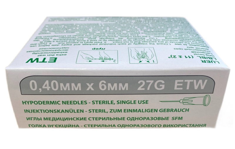 Купить Иглы SFM медицинские стерильные инъекционные для мезотерапии 0, 40 х 6 мм 27G, 50 штук, серый