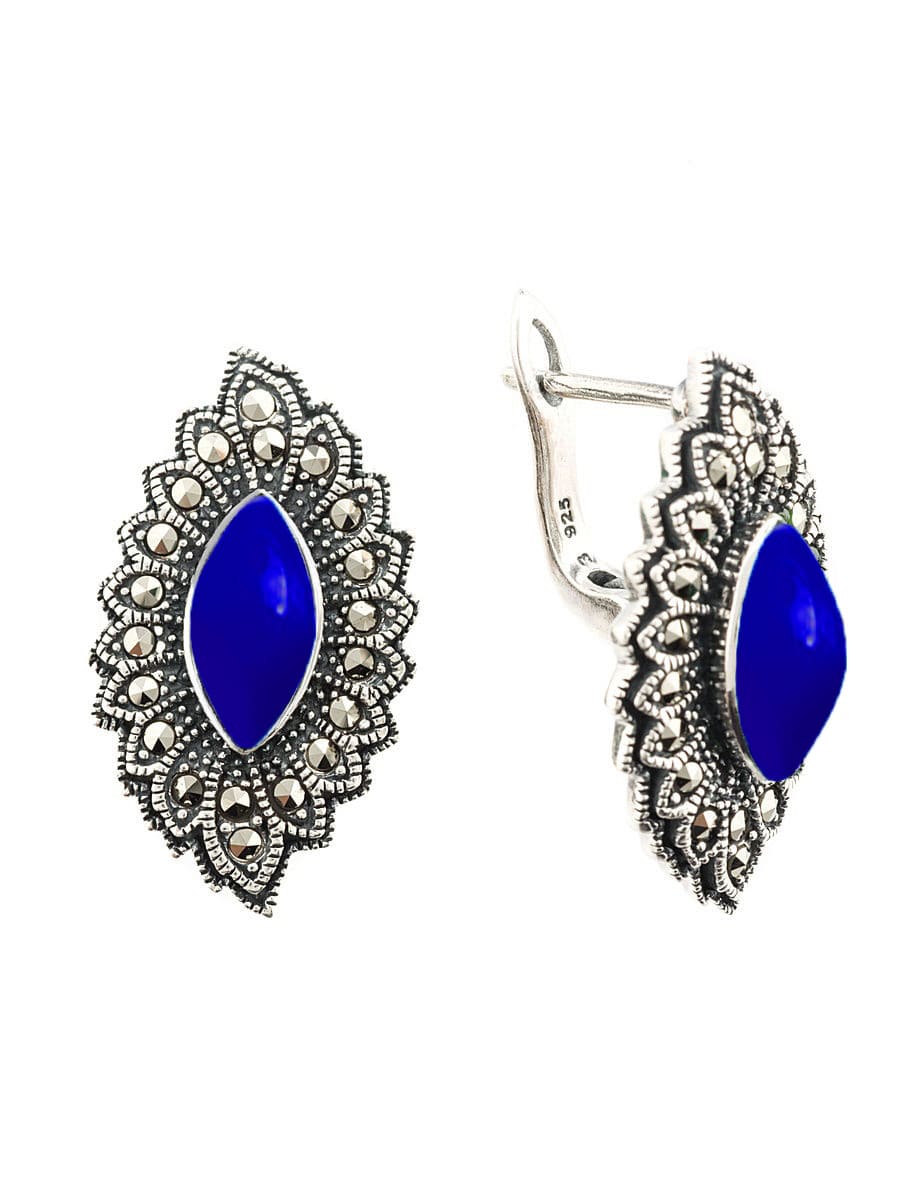 

Серьги из серебра с марказитом/лазуритом искусственным Марказит HE978, HE978_марказит, лазурит синт.