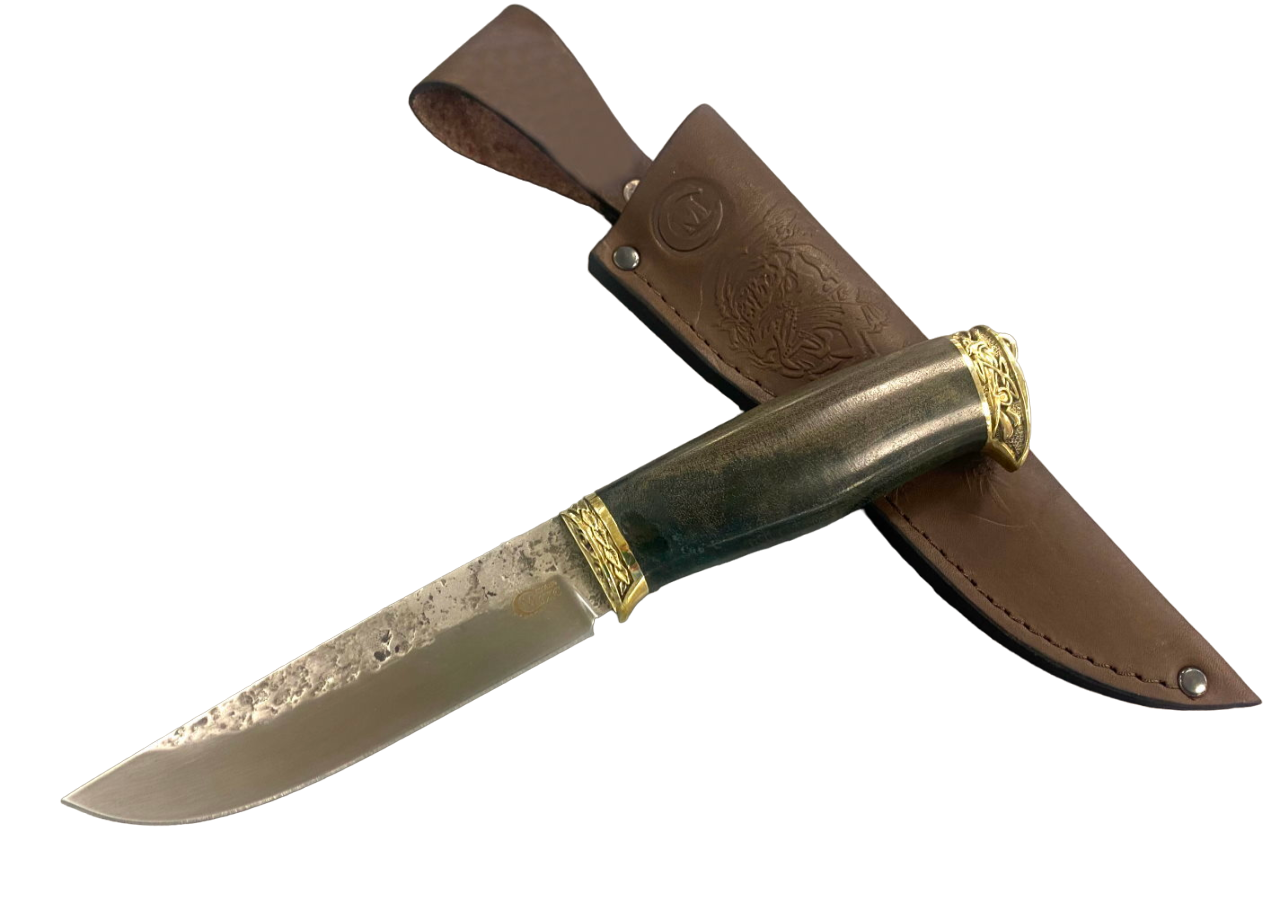 Нож Мастерская Семина Ястреб, кованая 9XC, рукоять из ценных пород древесины и мельхиора