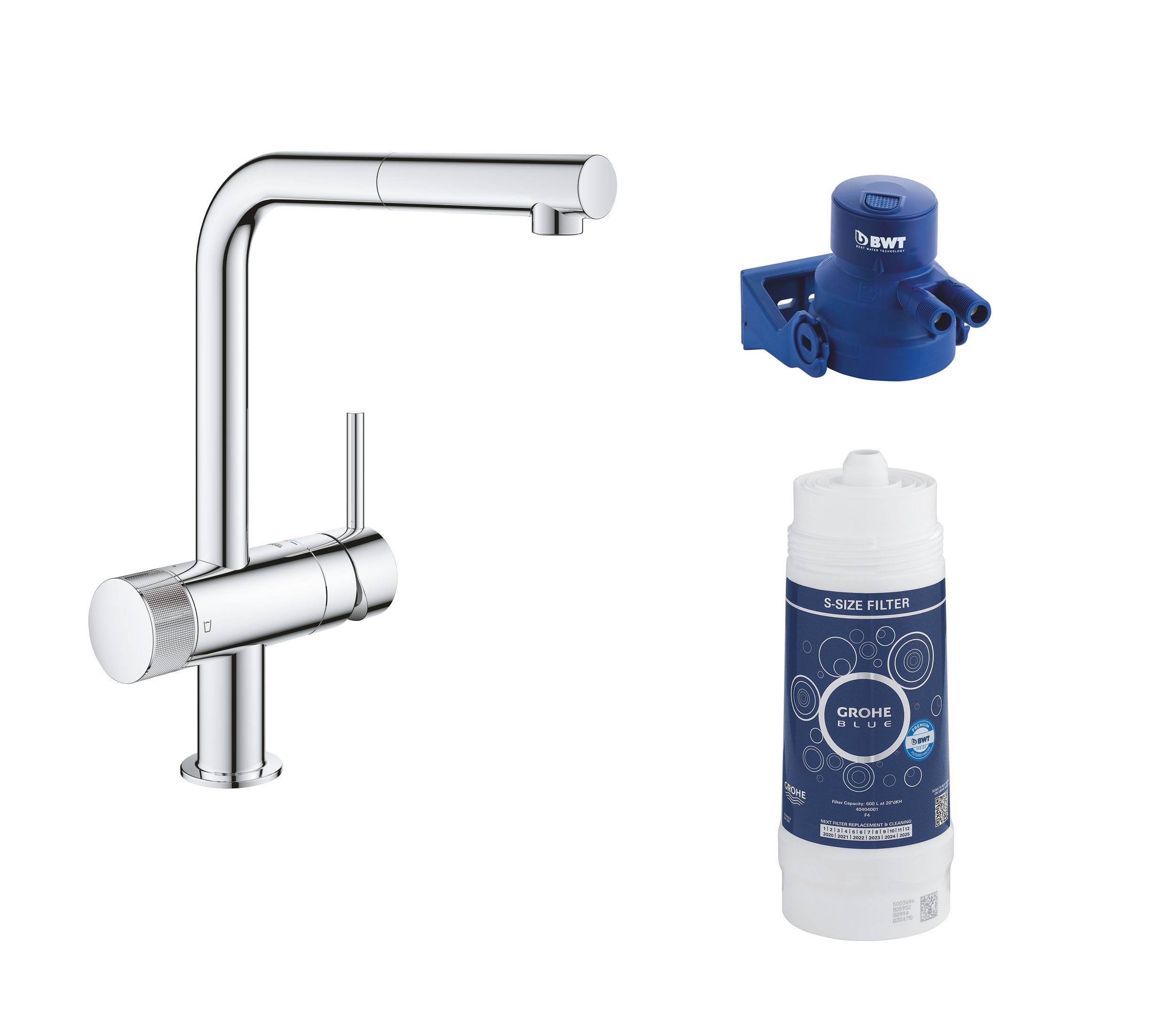 фото Смеситель для кухни grohe blue pure minta с функцией фильтрации, хром 119706