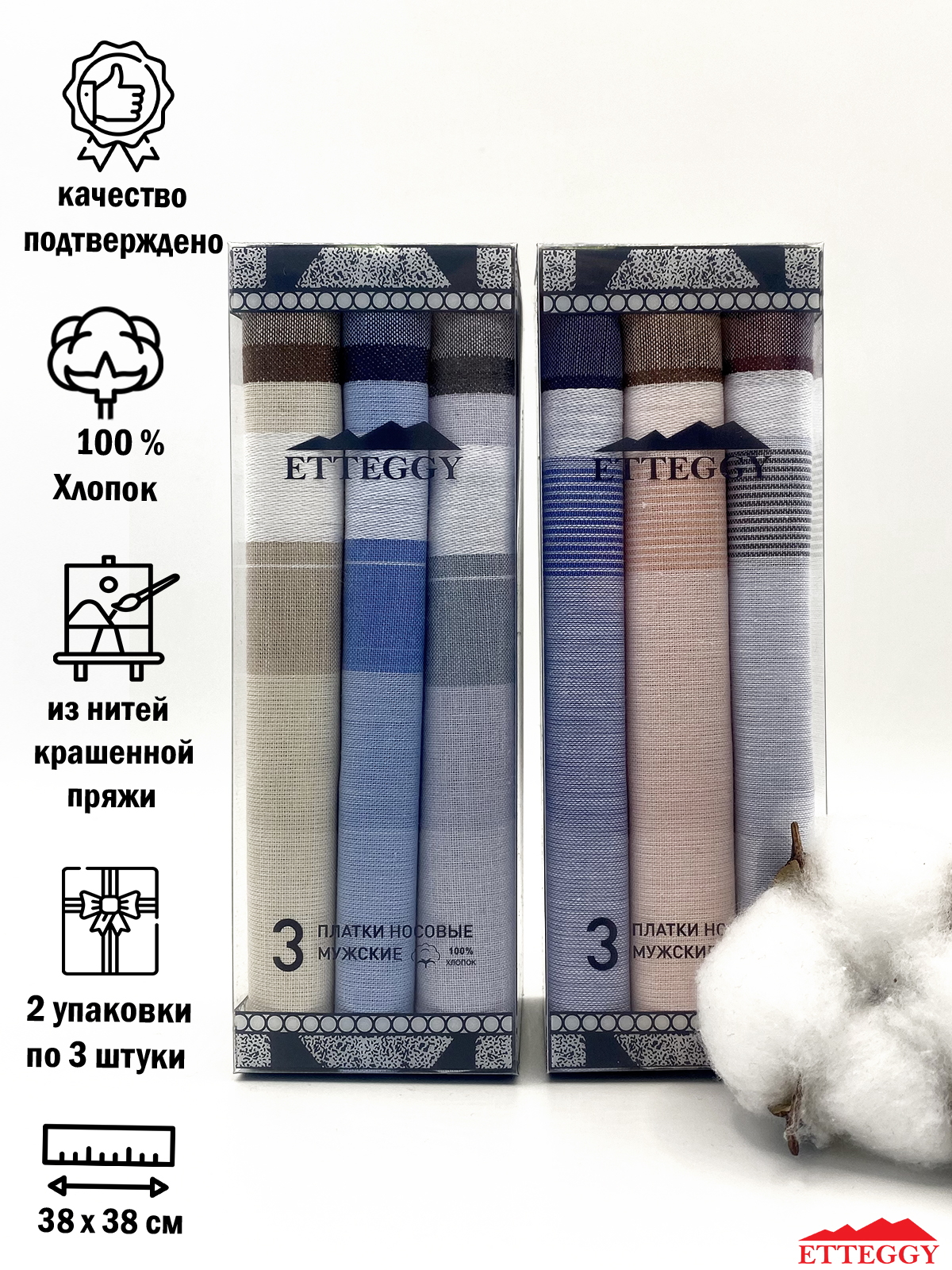 

Комплект носовых платков мужской Etteggy P45444 коричневый, Разноцветный, P45444