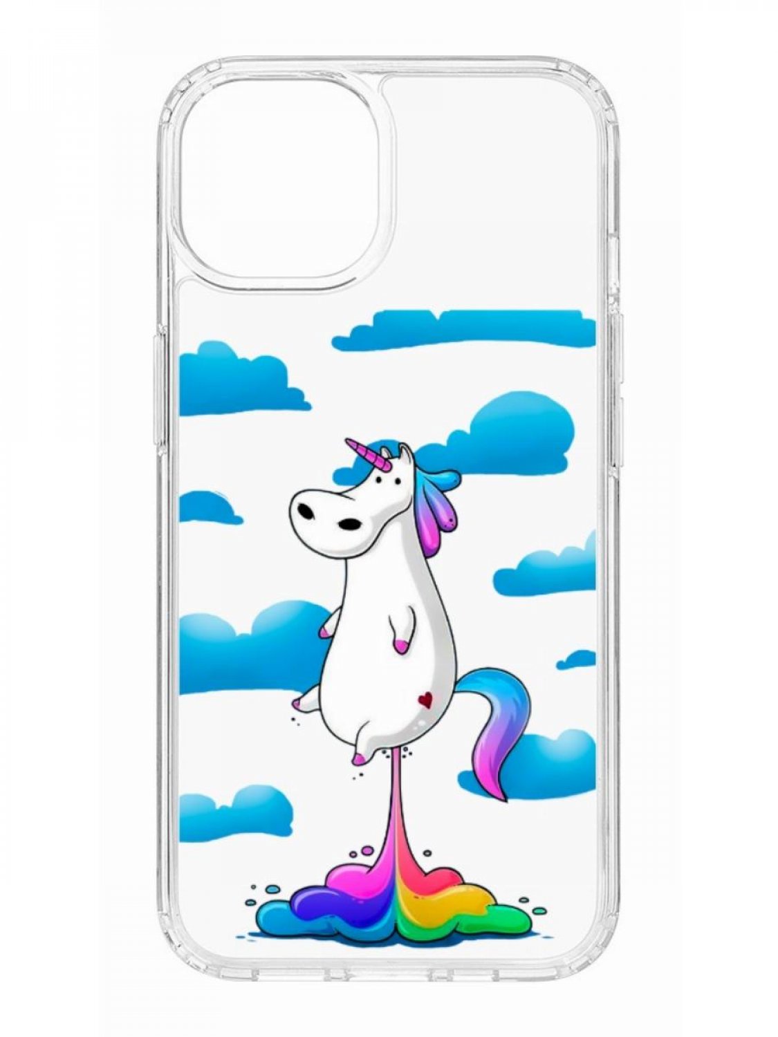 фото Противоударный чехол для apple iphone 13 кruче print flying unicorn прозрачный с рисунком