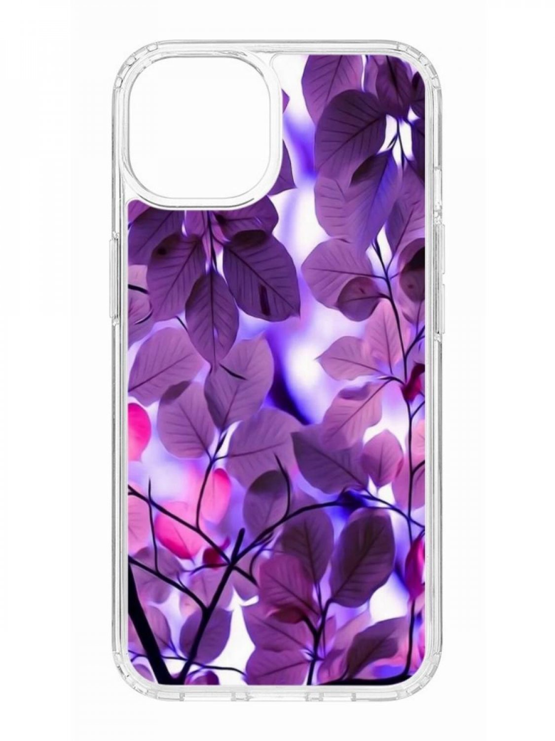 фото Противоударный чехол для apple iphone 13 кruче print purple leaves прозрачный с рисунком