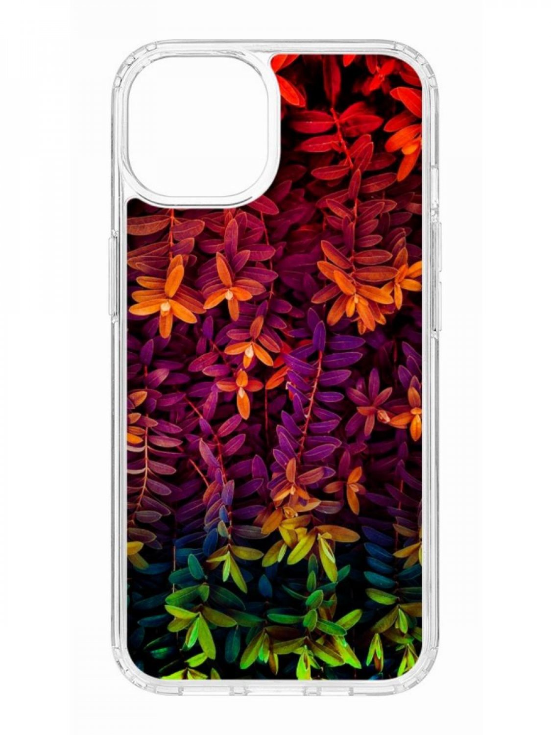 фото Противоударный чехол для apple iphone 13 кruче print neon leaves прозрачный с рисунком