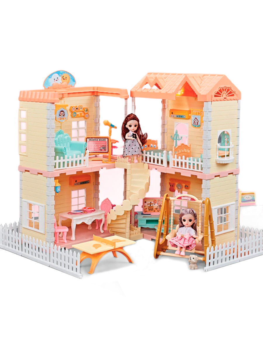 фото Кукольный домик принцессы starfriend со светом (2 этажа, 2 куклы, питомец, 50 см)