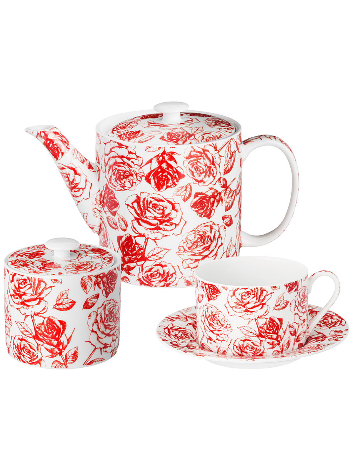 

Чайный сервиз Lefard Roses на 6 персон фарфоровый 86-2563, Белый;красный