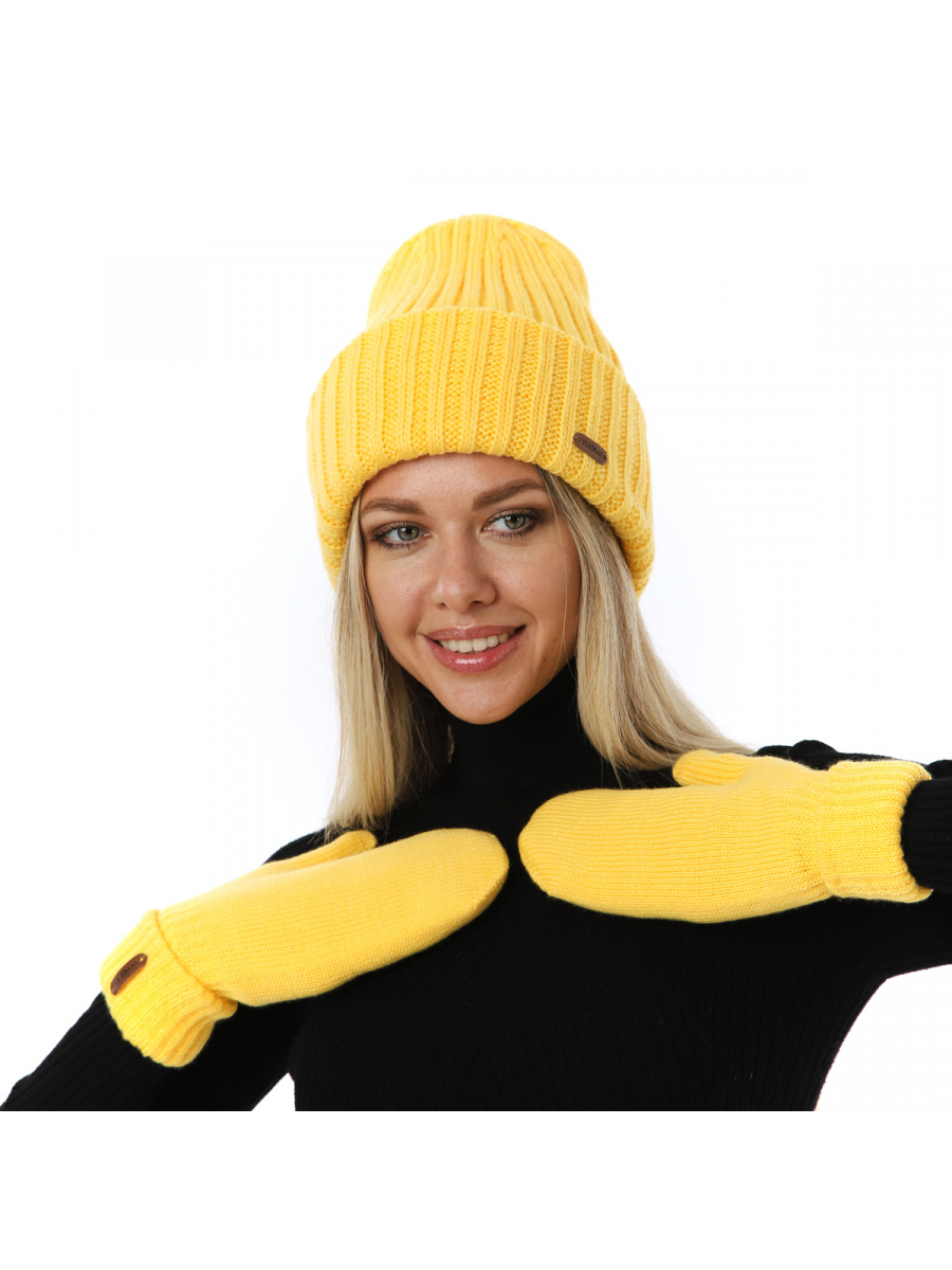 Комплект шапка и варежки женский Flioraj 4719/3915 желтый