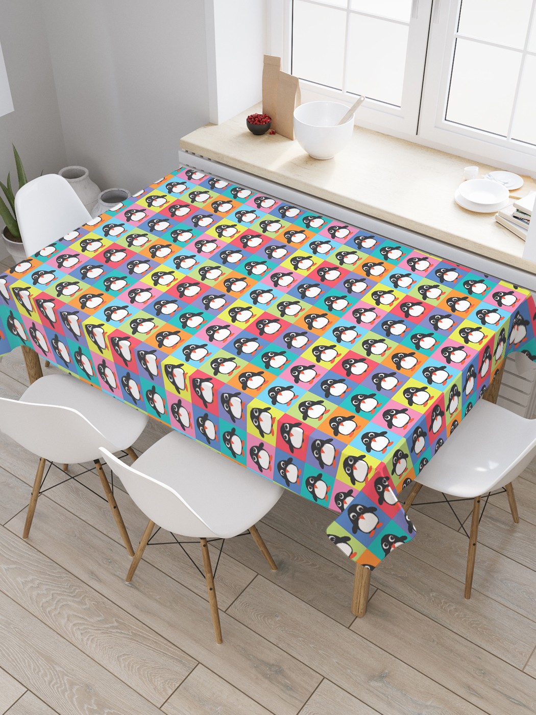 

Скатерть прямоугольная JoyArty "Пингвины на цветном" из оксфорда, 180x145 см, Красный, Пингвины на цветном