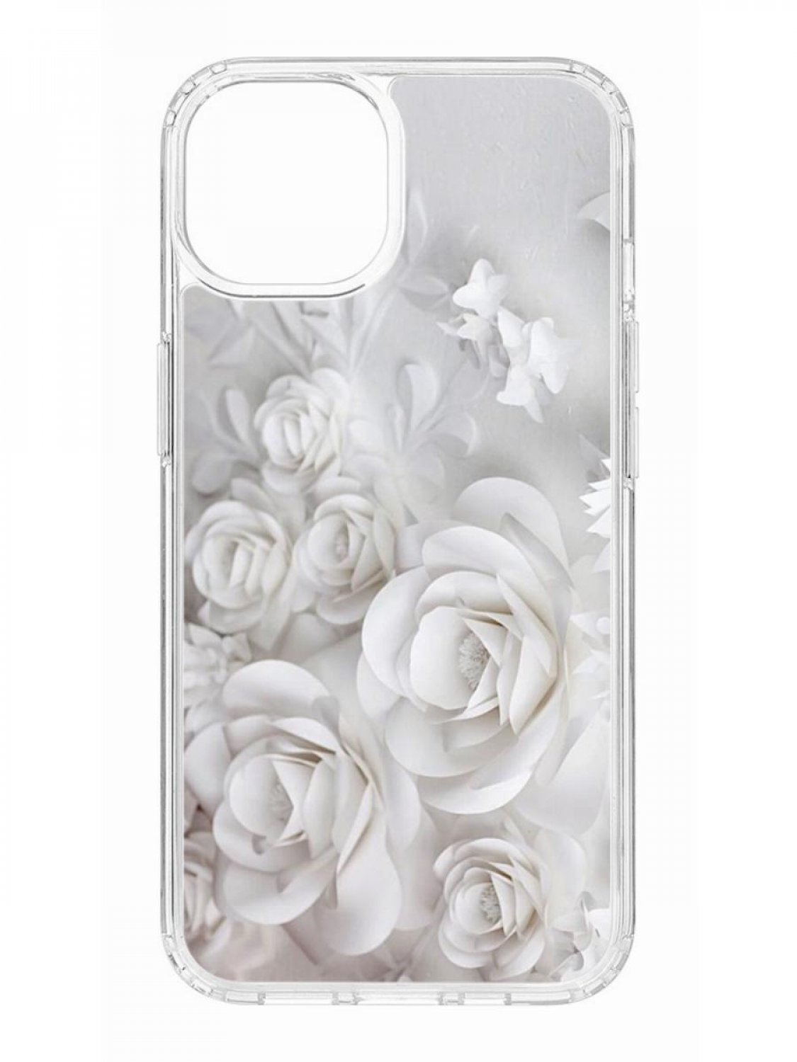 фото Противоударный чехол для apple iphone 13 кruче print white roses прозрачный с рисунком