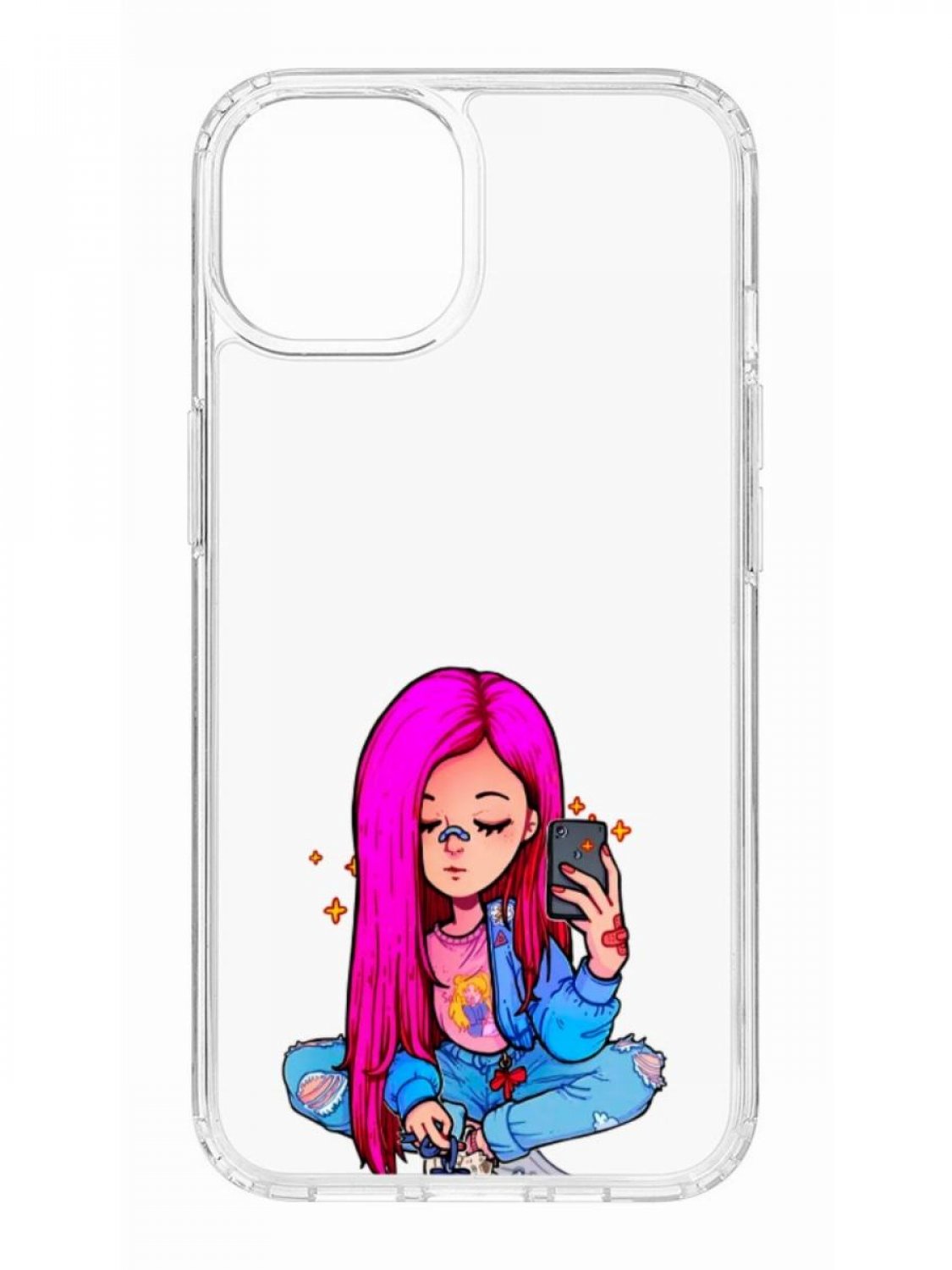 фото Противоударный чехол для apple iphone 13 кruче print pink hair прозрачный с рисунком