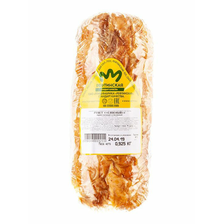 

Рулет из мяса птицы варено-копченый Птицефабрика Рефтинская Слоеный