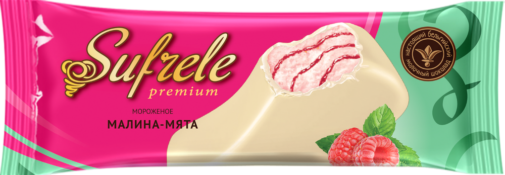 

Мороженое пломбир Sufrele малина-мята в белой глазури 70 г