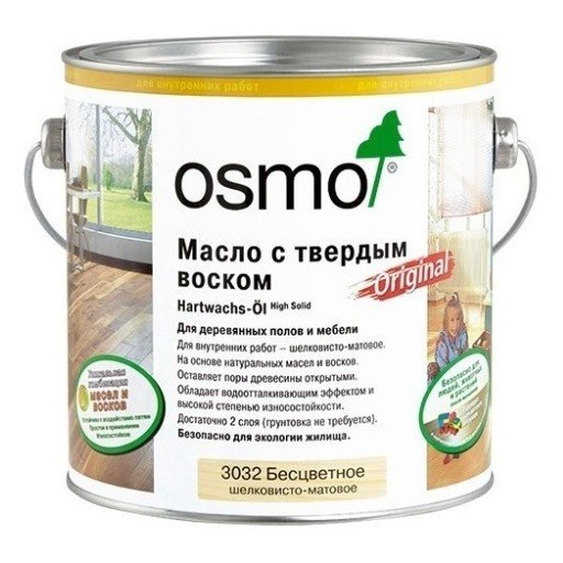 Масло для дерева OSMO 3032 Бесцветное шелковисто-матовое масло mighty oak для торцов бесцветное 1 л