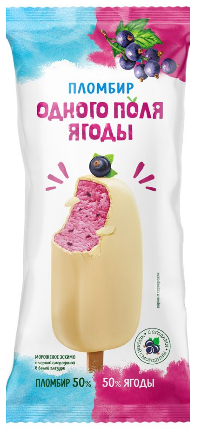 

Мороженое пломбир Одного поля ягоды с черной смородиной в белой глазури 70 г