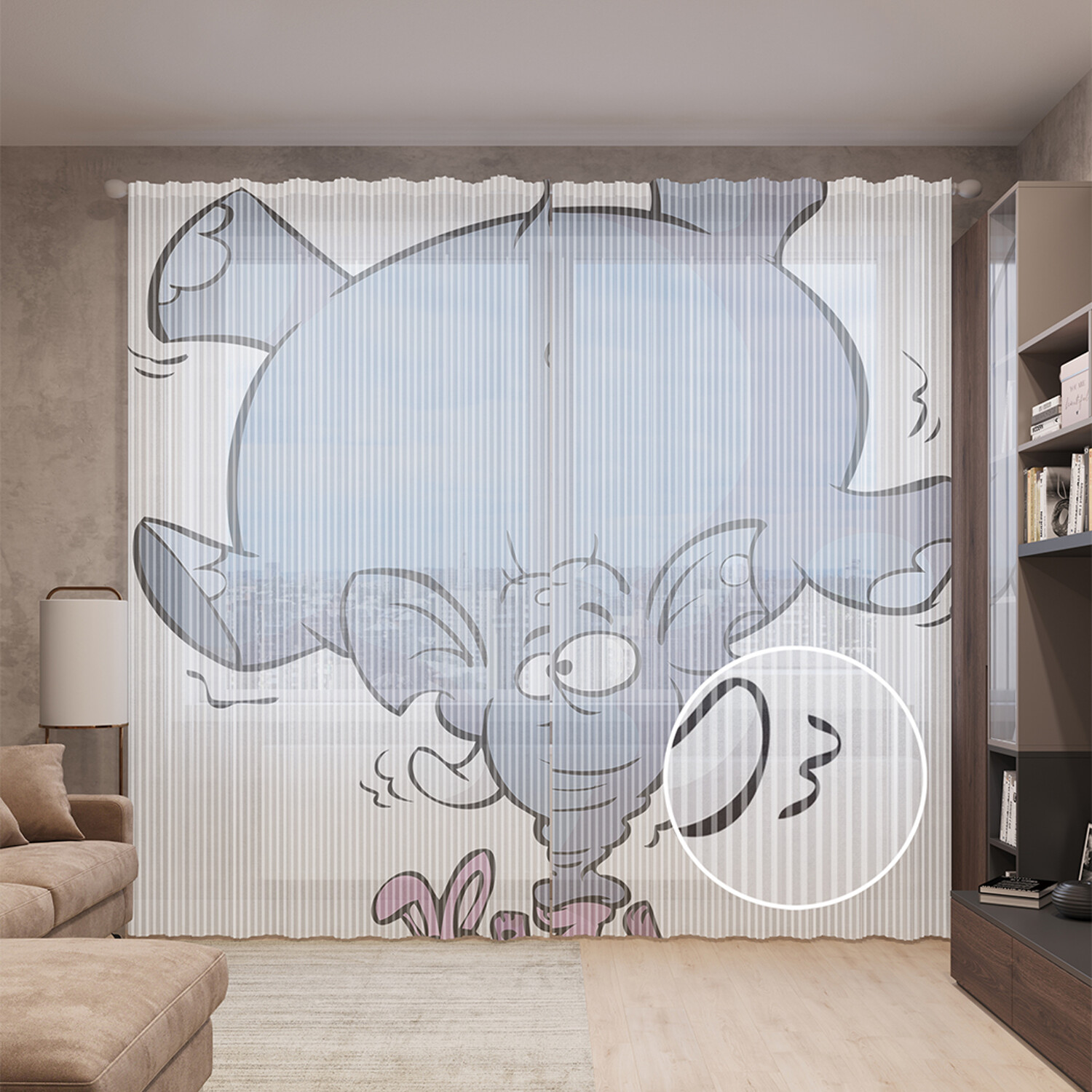 

Тюль вуаль на шторной ленте с принтом JoyArty "Слон акробат", 310х265 см, Слон акробат