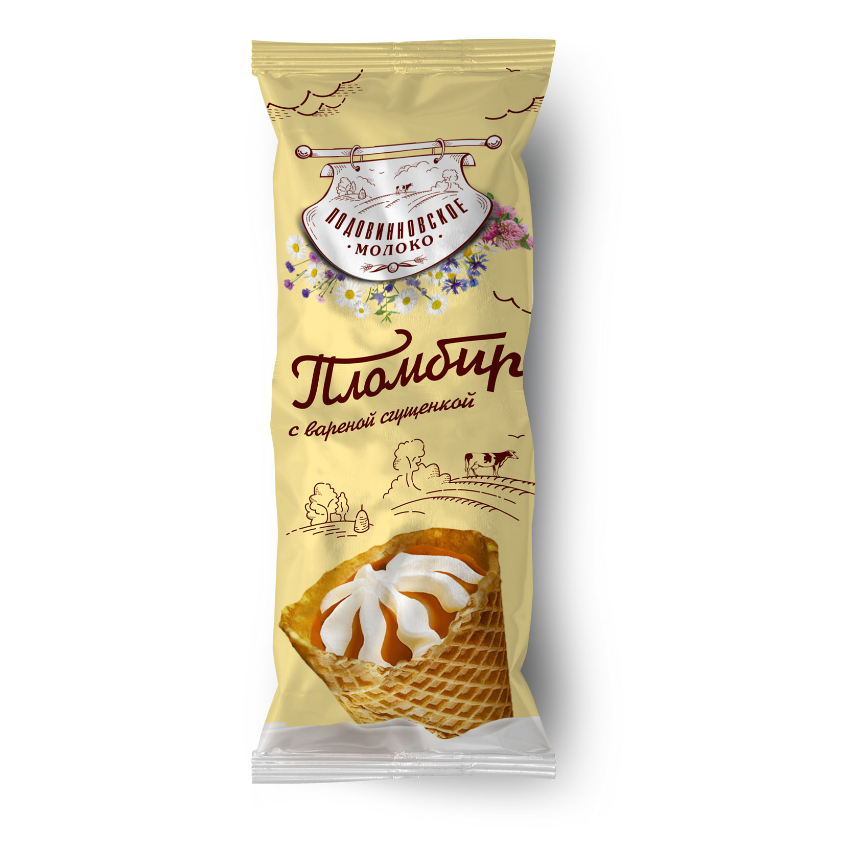 

Мороженое пломбир Подовинновское Молоко с вареной сгущенкой в вафельном рожке 70 г