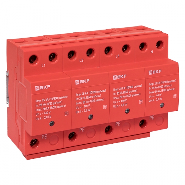 Устройство защиты от импульсных перенапряжений EKF Класс 1 Iimp 25kA (10/350?s) 4P устройство защиты от импульсных перенапряжений ekf