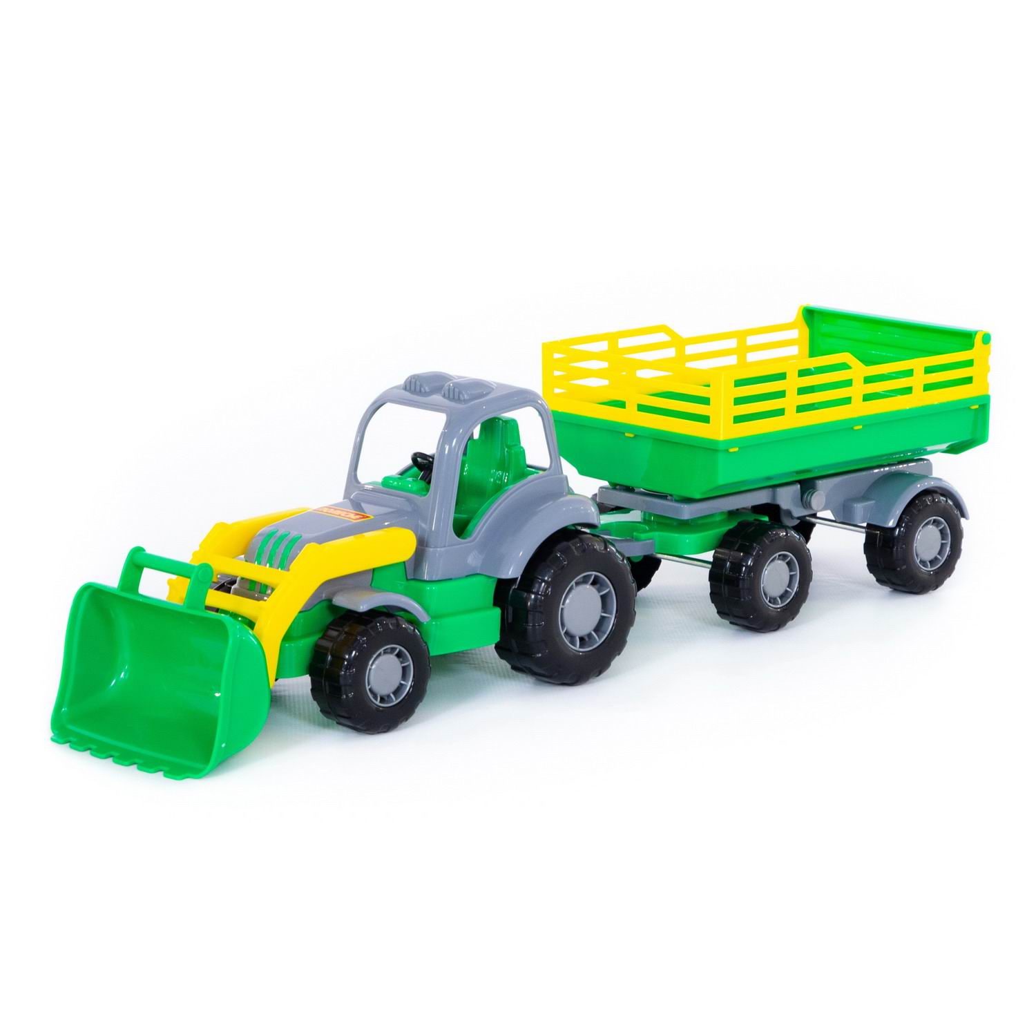 Машинка ПОЛЕСЬЕ Трактор с прицепом №2 с ковшом Крепыш, зеленый П-44808/зеленый