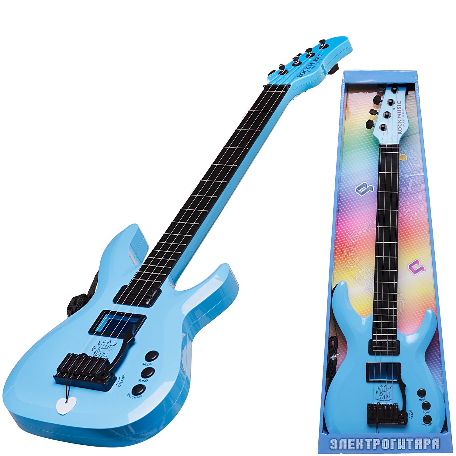 Детская электрическая гитара ABtoys, синяя, со звуковыми и световыми эффектами D-00090