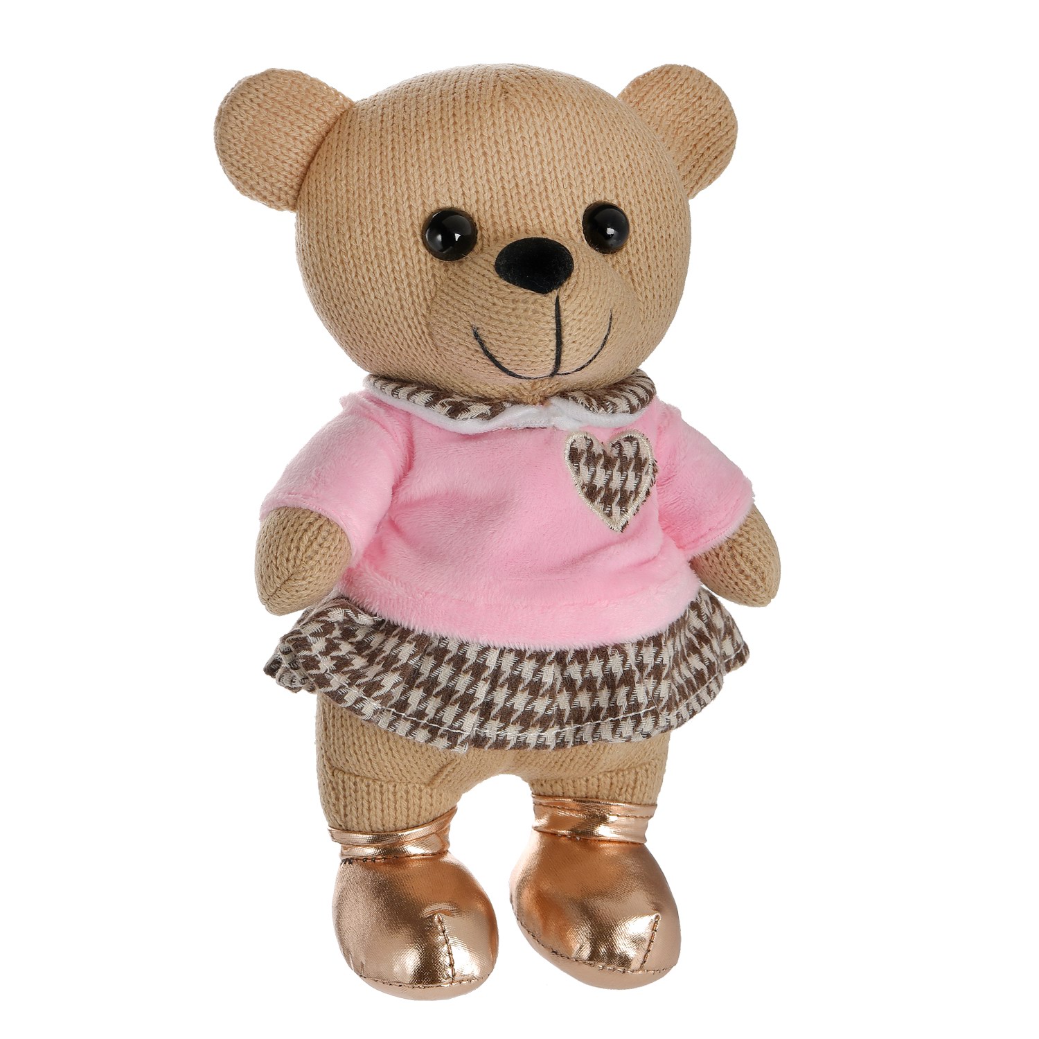 

Мягкая игрушка Abtoys Knitted. Мишка вязаный девочка в розовом джемпере 22см M4864, Коричневый, M4864