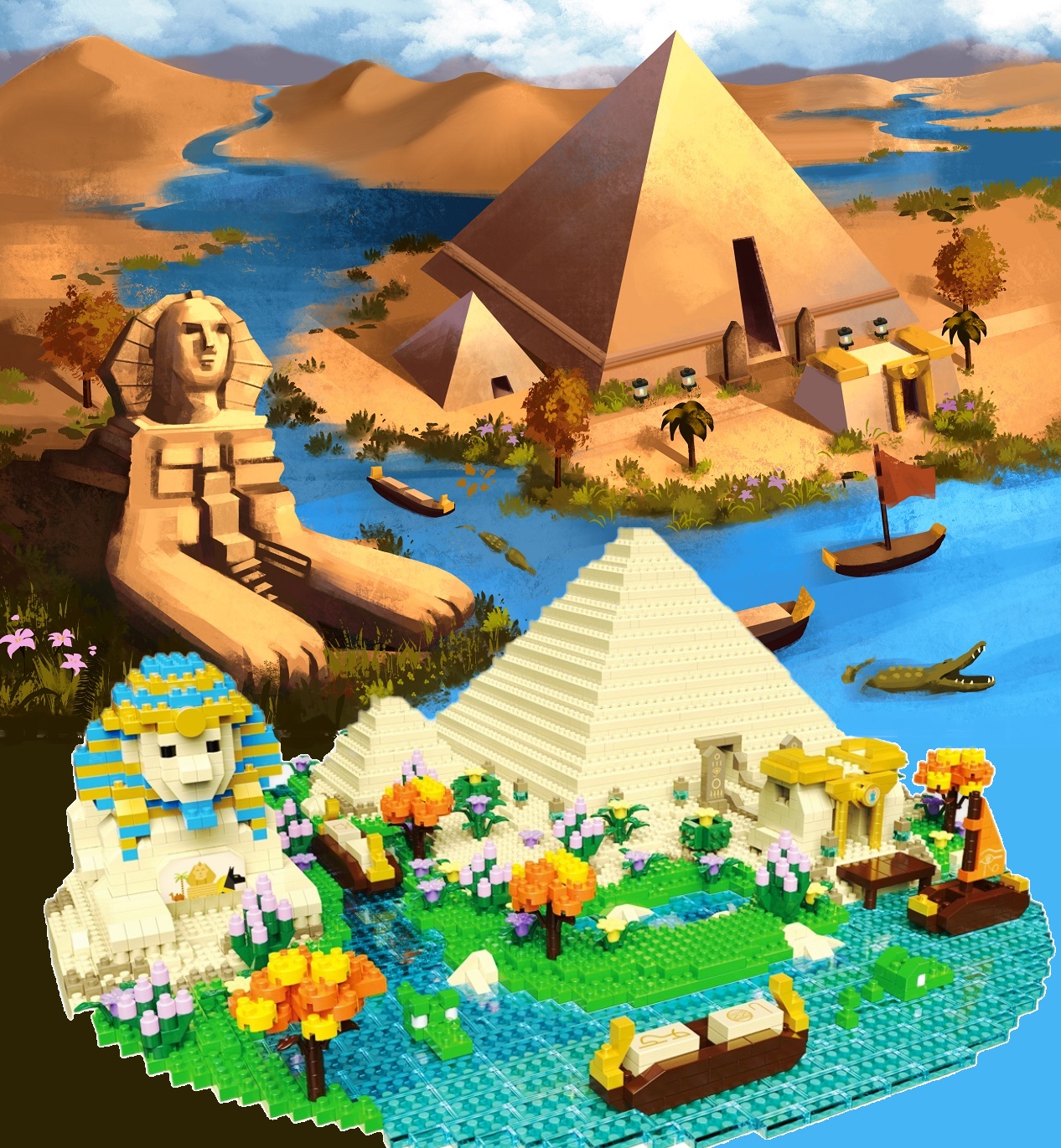 Конструктор 3D из миниблоков DAIA Египетские пирамиды и Сфинкс 3968 элементов - DI668-17 конструктор daia 3d из миниблоков единорог 1784 элементов di668 74
