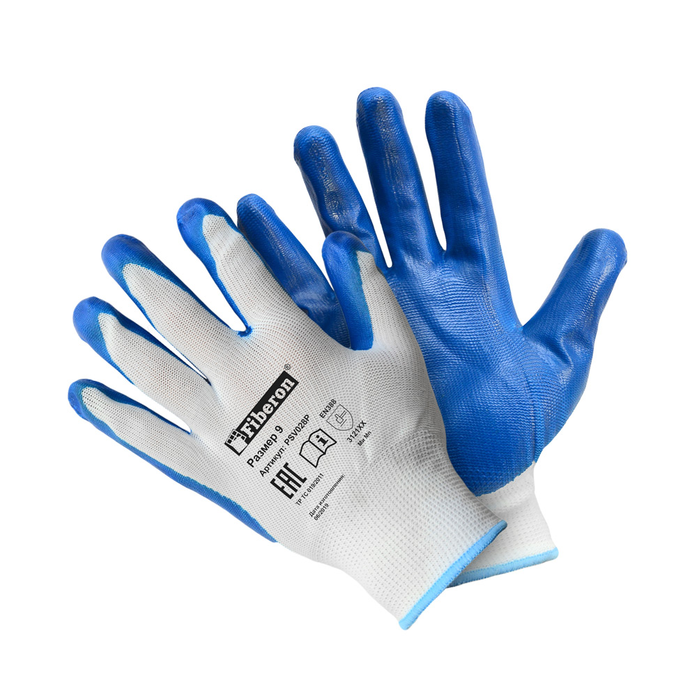 Перчатки Fiberon антискользящие, полиэстер, нитриловое покрытие, 9(L)