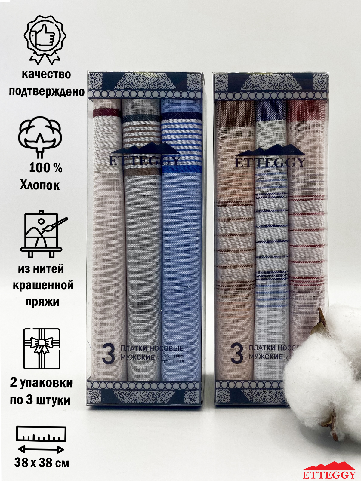 

Комплект носовых платков мужской Etteggy P45444 бежевый, Разноцветный, P45444