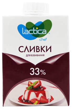 

Сливки для взбивания Lactica ультрапастеризованные 33% БЗМЖ 500 мл