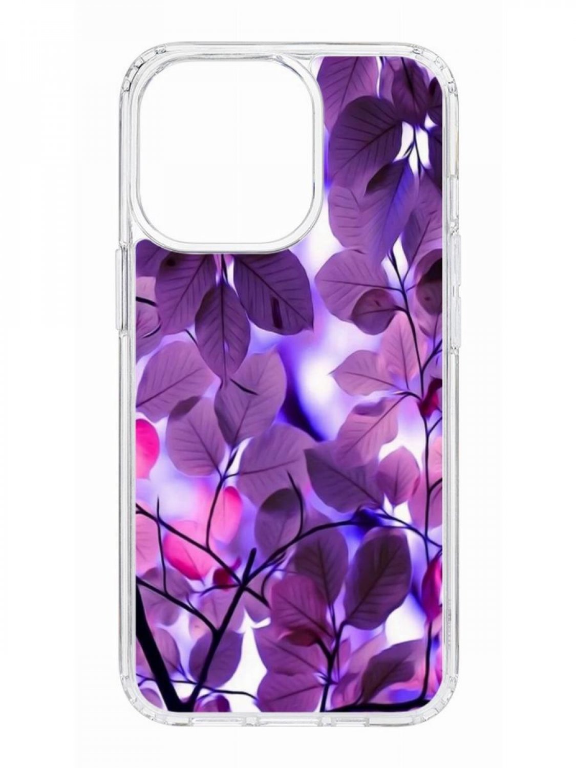 фото Противоударный чехол для apple iphone 13 pro кruче print purple leaves прозрачный