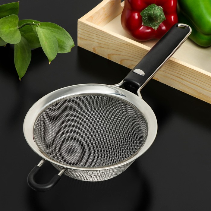 

Сито с ручкой Bonjo, нержавеющая сталь, d=14 см, цвет чёрный
