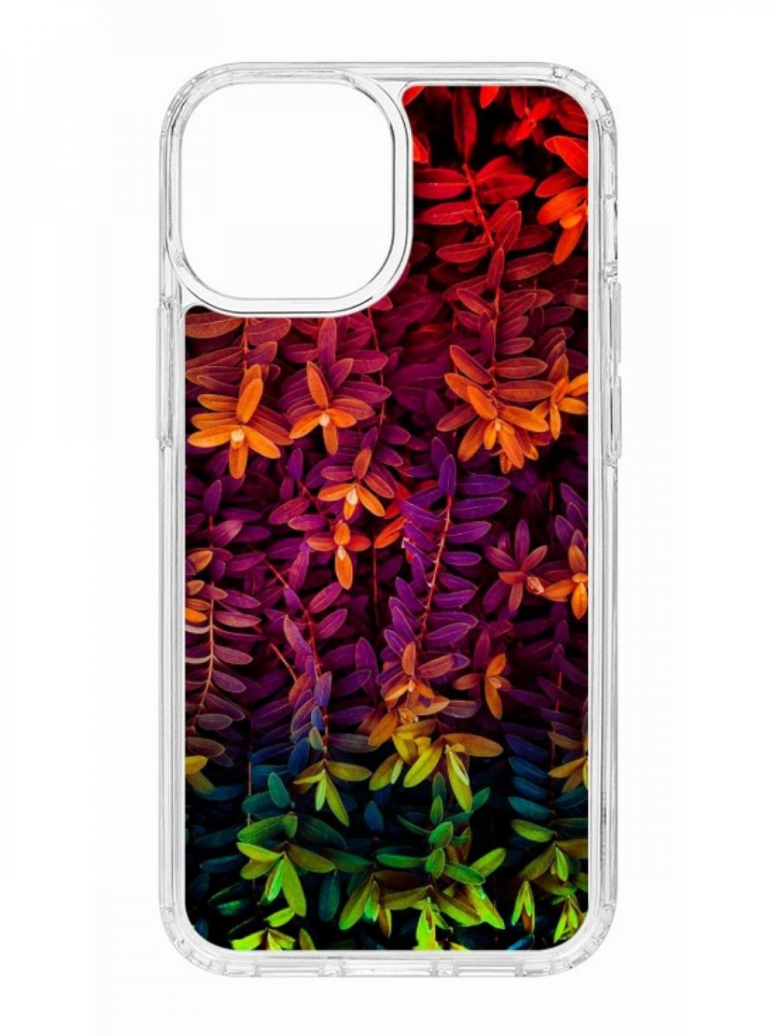 фото Противоударный чехол для apple iphone 13 mini кruче print neon leaves прозрачный