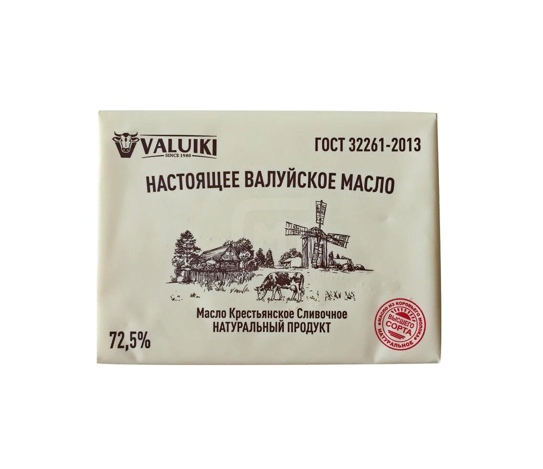 

Сливочное масло Valuiki Крестьянское 72,5% БЗМЖ 180 г