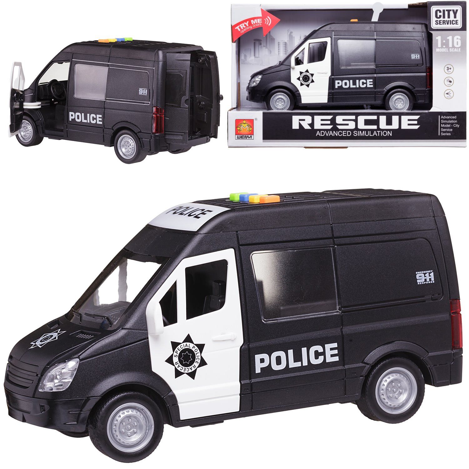 Полицейский фургон Junfa 1:16 фрикционный свет звук WC-A9553