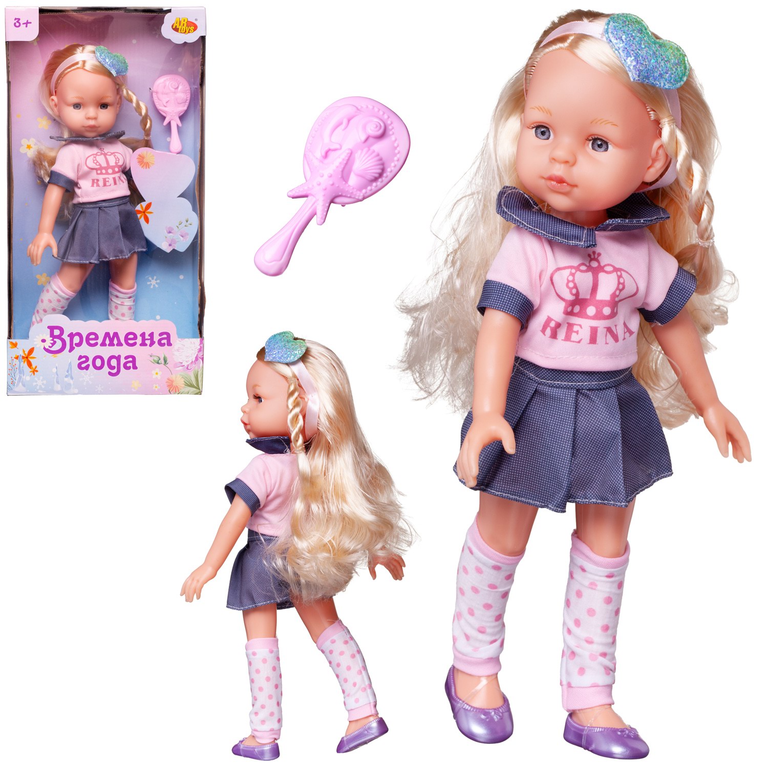 Кукла ABtoys Времена года 32 см в розовой кофте и джинсовой короткой юбке PT-01855 мягкая игрушка abtoys кукла блондинка в джинсовой юбочке 20 см