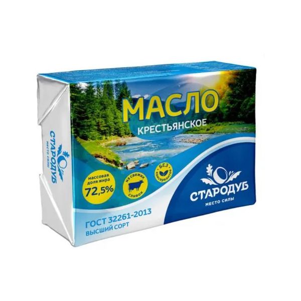 фото Сливочное масло стародуб крестьянское 72,5% бзмж 180 г