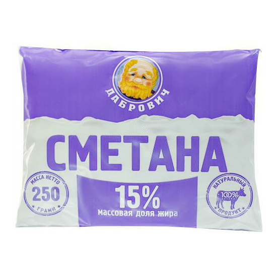 

Сметана Дабрович 15% 250 г