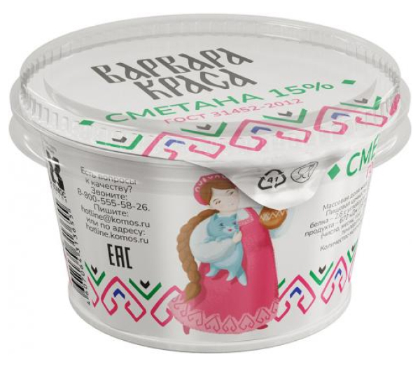 

Сметана Варвара Краса 15% БЗМЖ 180 г