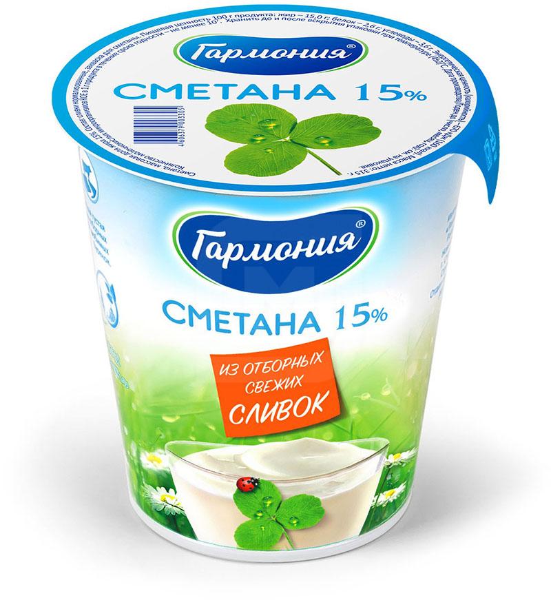 фото Сметана гармония 15% бзмж 315 г